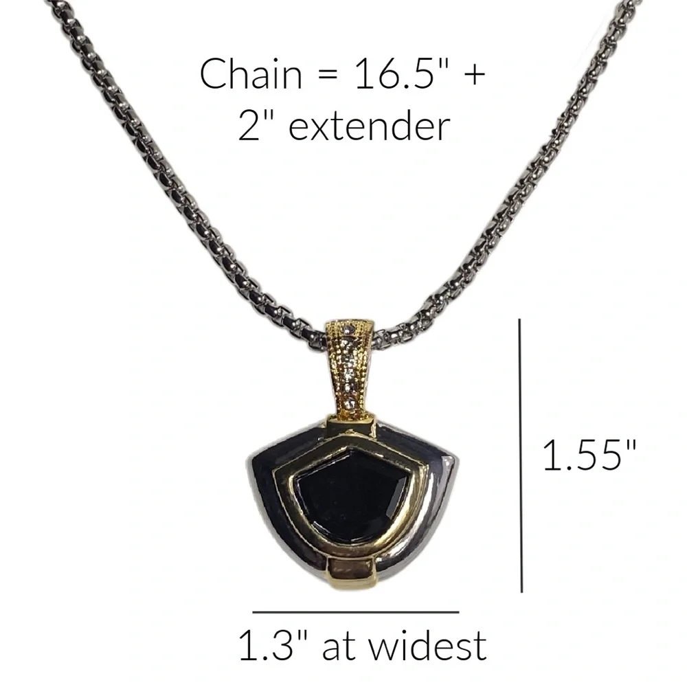 Choker Pendant Necklace Black Stone 16.5" Chain - Picture 2 of 3